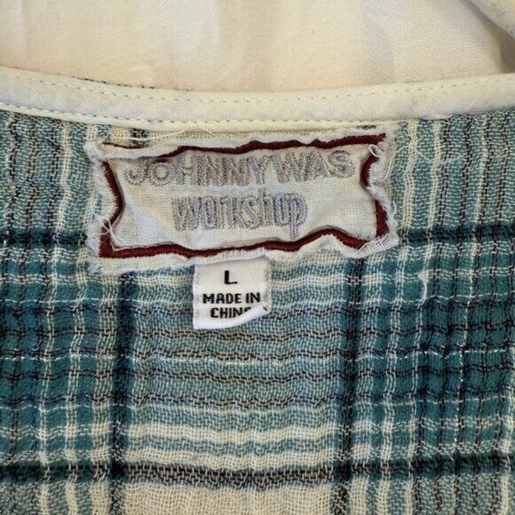 Johnny Was Workshop Juliene Estelle Floral Embroidered Plaid 90s Y2K Top Large - Picture 6 of 13